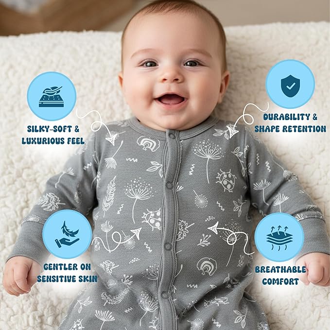 Babysoy Baby Long Sleeve Gown Sleep Sack, Ultra Soft Nightgown, Modern Prints, Reversible Mittens