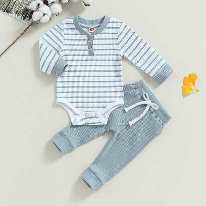 Newborn Baby Boy Girl Clothes Ribbed Knitted Long Sleeve Romper Pants Solid Cotton Infant Fall Winter Outfits 2Pcs