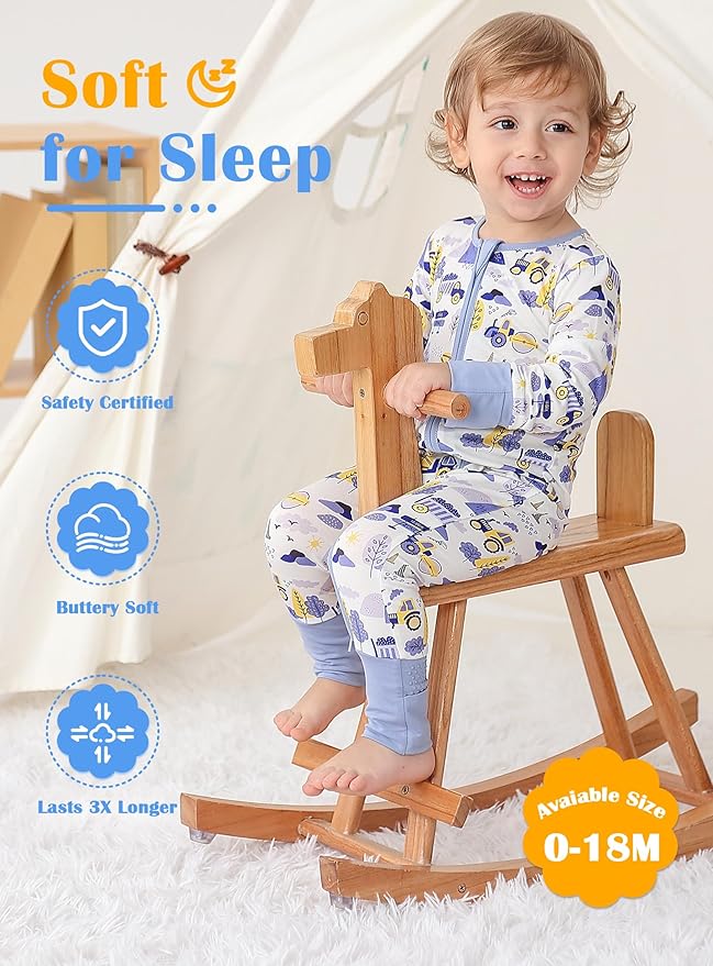 JunNeng Viscose from Bamboo Baby Boy Sleeper with Mitten Cuffs, Footless Soft Zippy Pajamas, Sleep N' Play Romper 0-18 Months