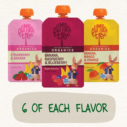 Peter Rabbit Organics Fruit Flavors Variety Pack - Squeezable Snack Pouches 4 oz. (Pack of 18)