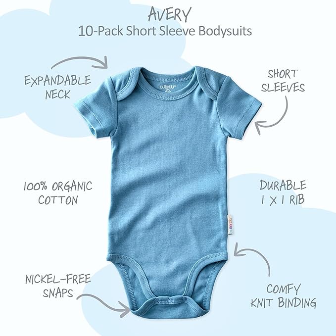 unisex-baby Avery 10-pack Short Sleeve Bodysuits 100% Organic Cotton for Baby Boys & Girls