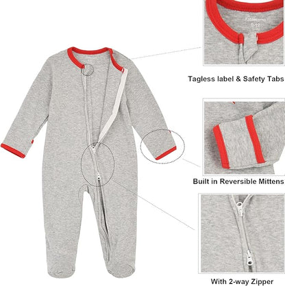 Aablexema Baby Footie Pajama with Mitten Cuffs, Double Zipper Infant Cotton clothes Sleeper Pjs, Footed Sleep Play