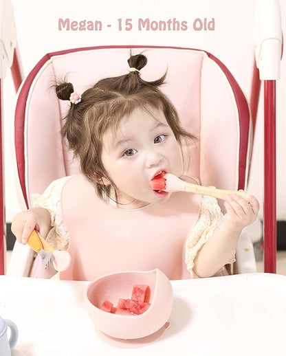 Ginbear Silicone Baby Spoons and Forks Self-feeding 12-18 Months, Soft-Tip Baby Flatware Sets for Girl, Toddler Feeding Utensils for Child, 4 Piece Set (Mauve/Pink)