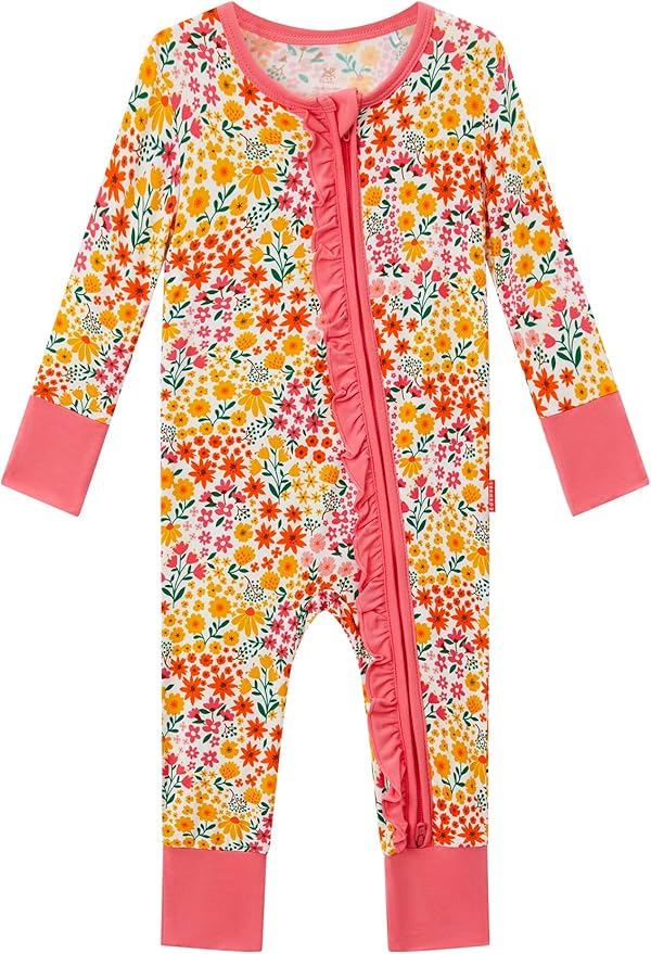 Bamboo Viscose Baby Girl Footless Pajamas Ruffled Baby Sleepers with 2 Way Zipper