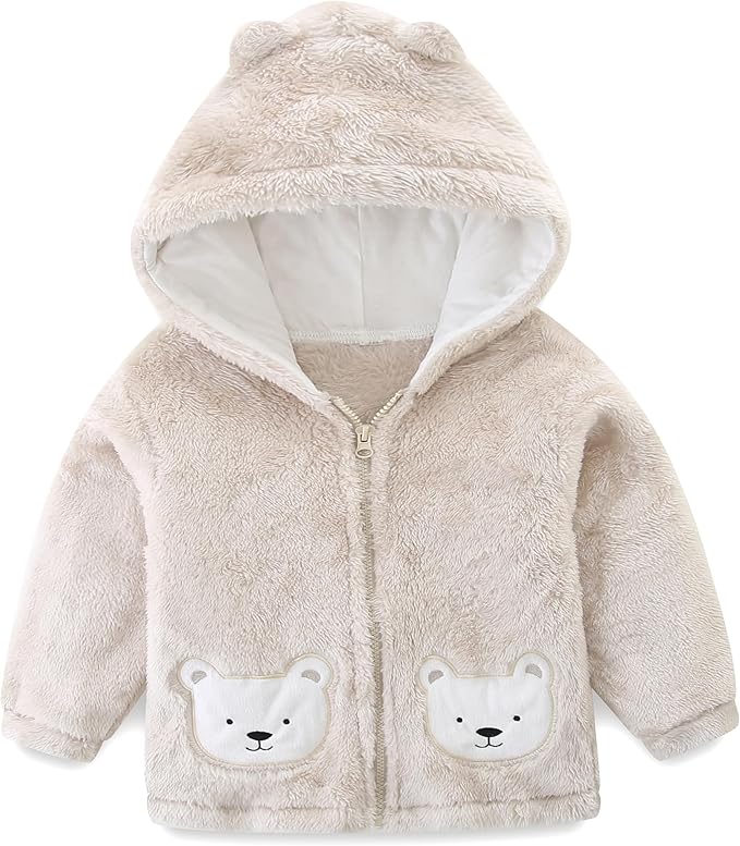 Toddler Winter Coat Fleece Zip up Hooded Bear Ears Warm Fuzzy Baby Kids Jacket Outerwear Sweater