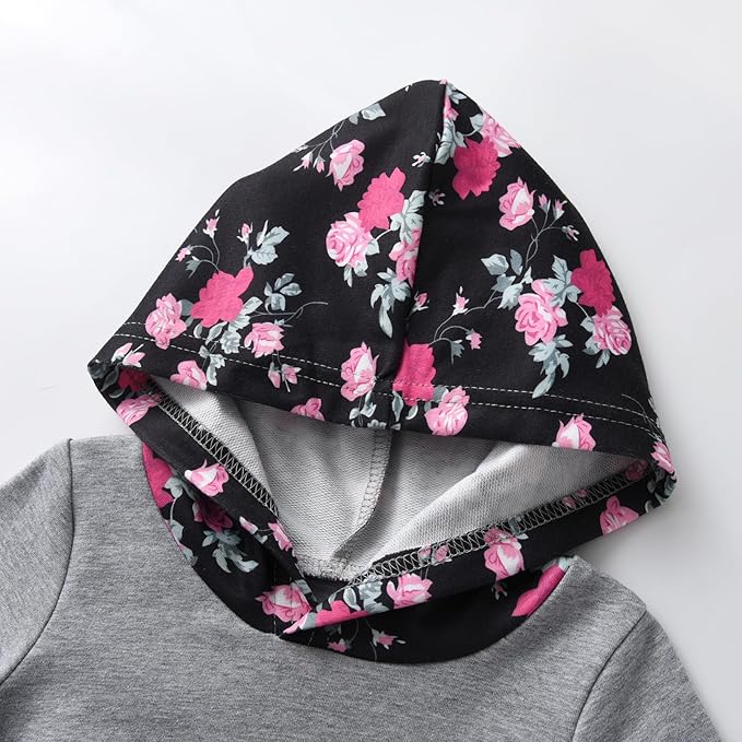 Eghunooy Baby Girl Clothes Long Sleeve Floral Hoodie Sweatshirt Pants with Pocket Headband Outfit Sets