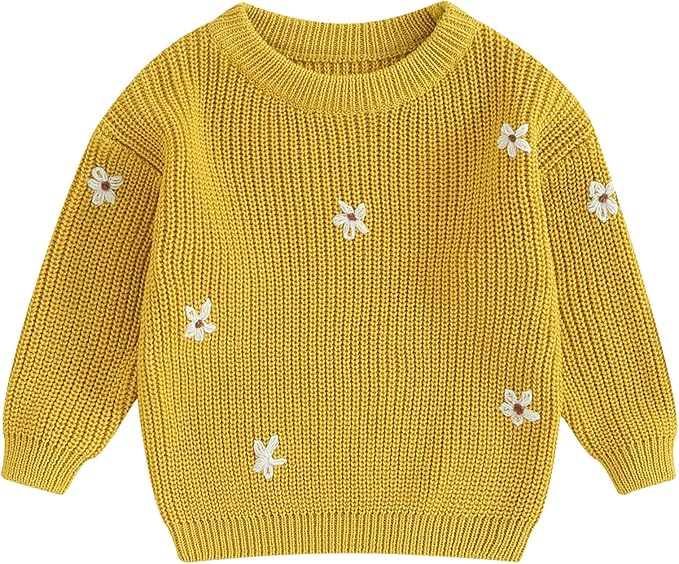 Mubineo Baby Girl Winter Clothes Cute Flower Sweater Crewneck Pullover Long Sleeve Knit Newborn Infant Sweaters