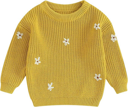 Mubineo Baby Girl Winter Clothes Cute Flower Sweater Crewneck Pullover Long Sleeve Knit Newborn Infant Sweaters