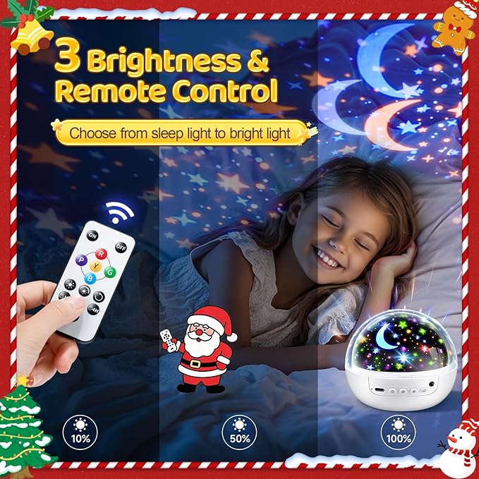 COOLNIGHT Christmas Room Decor, 93 Lighting+3 Films Christmas Projector Christmas Stuff, Remote+Dimmable+360° Slient Nightlight for Baby Nursery, Christmas Room Decorations, Moon Projector (White)