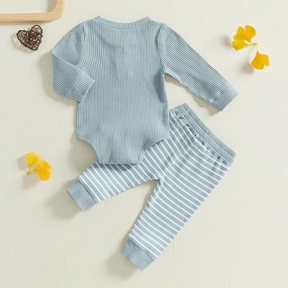 Newborn Baby Boy Girl Clothes Ribbed Knitted Long Sleeve Romper Pants Solid Cotton Infant Fall Winter Outfits 2Pcs