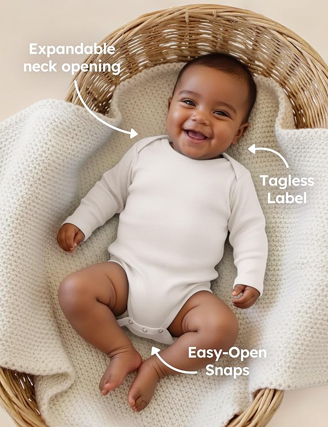 Yoofoss Baby Bodysuits 100% Organic Cotton Baby Onesie Long Sleeve Baby Boys Girls Clothes Soft Newborn Infant Romper, 3 Pack