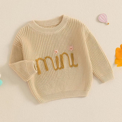 Mommy and Me Sweater Matching Family Outfit Long Sleeve Knit Sweater Pullover Mom and Baby Clothes