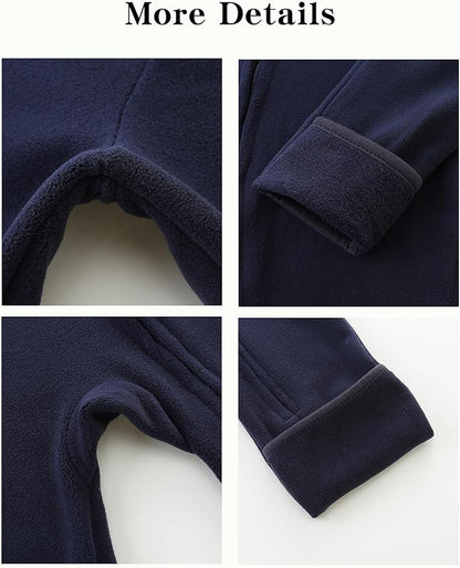 Newborn Baby Bear Onesie Winter Snowsuit With Fold-over Mittens & Footies Zip Up Baby Fleece Jumpsuit 0-18M