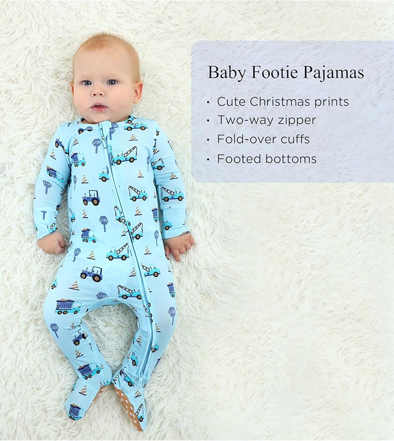 Bamboo Viscose Baby Boy Footie Pajamas, Infant Clothes, 2 Way Zipper Newborn Sleepers