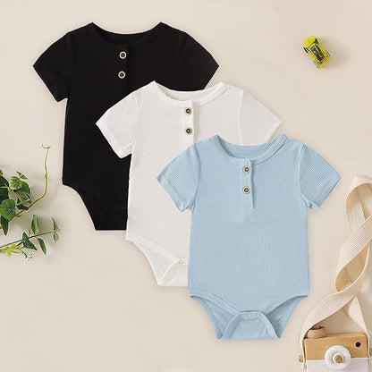 ROMPERINBOX Bamboo Onsies Baby Boy Short Sleeve 3 Pack Baby Bodysuit for Newborn Infant 0-24 Months, Viscose from Bamboo