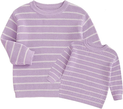 Mommy and Me Sweater Matching Family Outfit Long Sleeve Knit Sweater Pullover Mom and Baby Clothes