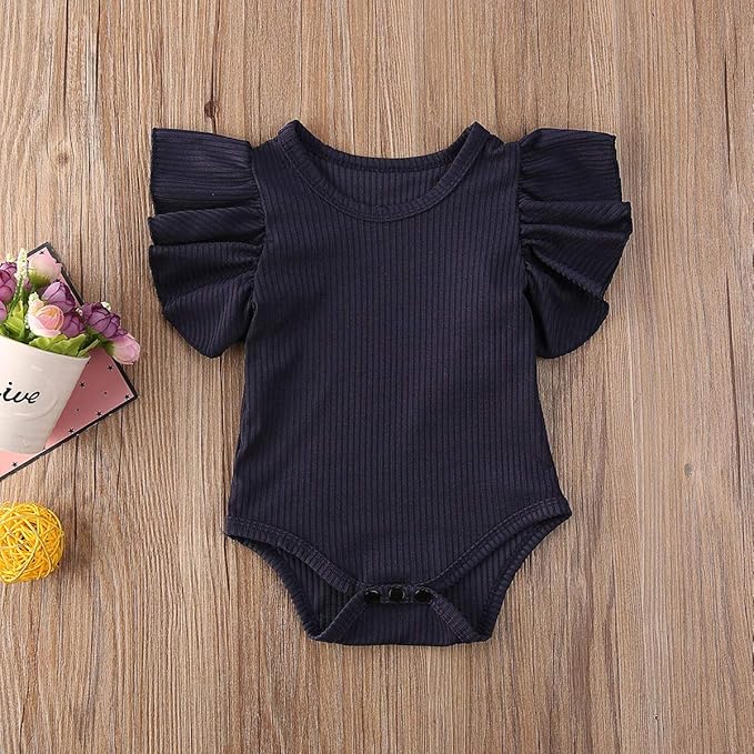 Newborn Infant Baby Girl Solid Ruffle Romper Bodysuit Jumpsuit Casual Clothes One Piece Outfit
