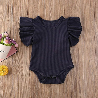 Newborn Infant Baby Girl Solid Ruffle Romper Bodysuit Jumpsuit Casual Clothes One Piece Outfit