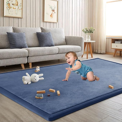 Baby Play Mat 1.2" Thick Memory Foam Nursery Rug Area Rug, 6’7” X 6’7” Yoga Mat Playmat Crawling Mat for Baby,Toddlers,Infants,Kids,Floor Mat Tatami Mat for Living Room with Non-Slip(Blue)