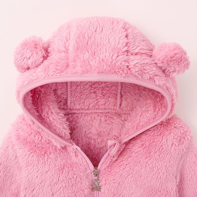 Baby Toddler Boys Girls Fleece Jacket with Hood Zip Up Cute Bear Coats for Infant Boys Girls Fuzzy Jacket with Ear 1-5T