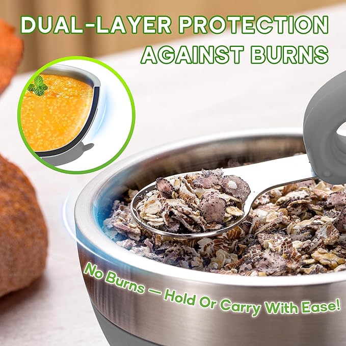 Suction Bowl and Spoon Set for Babies and Toddlers Non-Slip Silicone Suction Cups, Advanced 304 Stainless Steel Bowls, Double-Layer Insulation, and BPA-Free Lids Food-Grade Safety