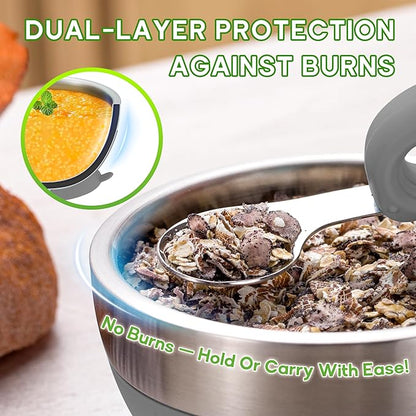 Suction Bowl and Spoon Set for Babies and Toddlers Non-Slip Silicone Suction Cups, Advanced 304 Stainless Steel Bowls, Double-Layer Insulation, and BPA-Free Lids Food-Grade Safety