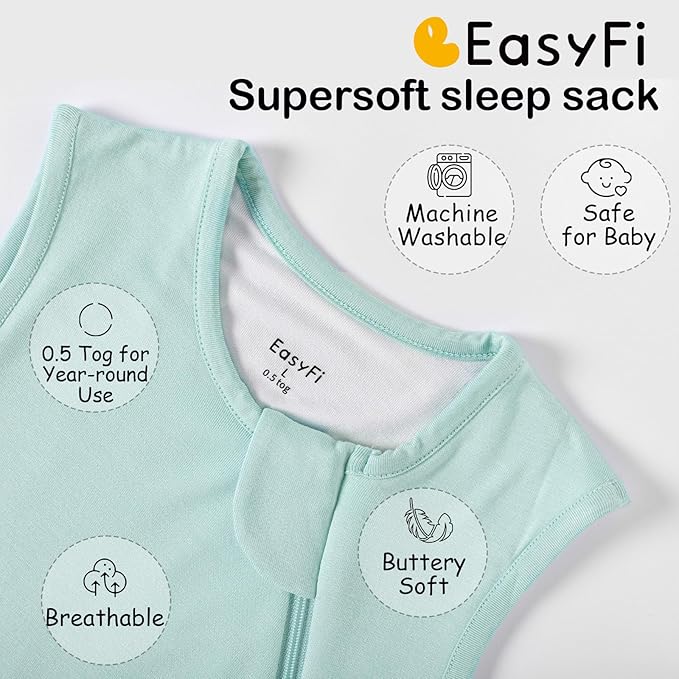 Supersoft Rayon Made from Bamboo Sleep Sack 3-6 Months Newborn Sleep Sack 0-3 Months 0.5 Tog Lightweight Baby Wearable Blanket with 2-Way Zipper Summer Unisex Sleeping Bag for Babies - Green