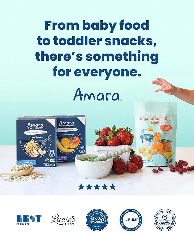 Amara Organic Baby Food - Stage 2 - Kale Potato - Baby Cereal to Mix With Breastmilk, Water or Baby Formula - Shelf Stable Baby Food Pouches Made from Organic Fruit and Veggies - 14 Pouches, 3.5oz Per Serving