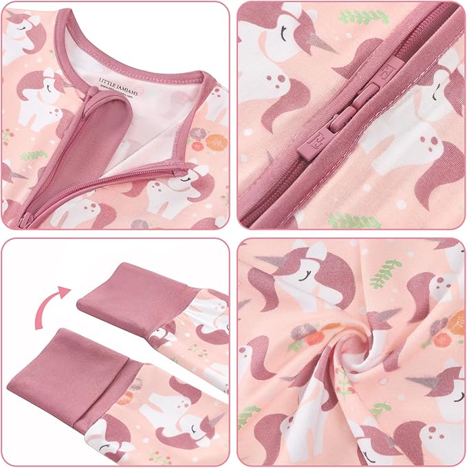 Baby Rompers Long Sleeve Mittens Cuff 2 Way Zipper Soft Footless Sleeper One-Piece Romper