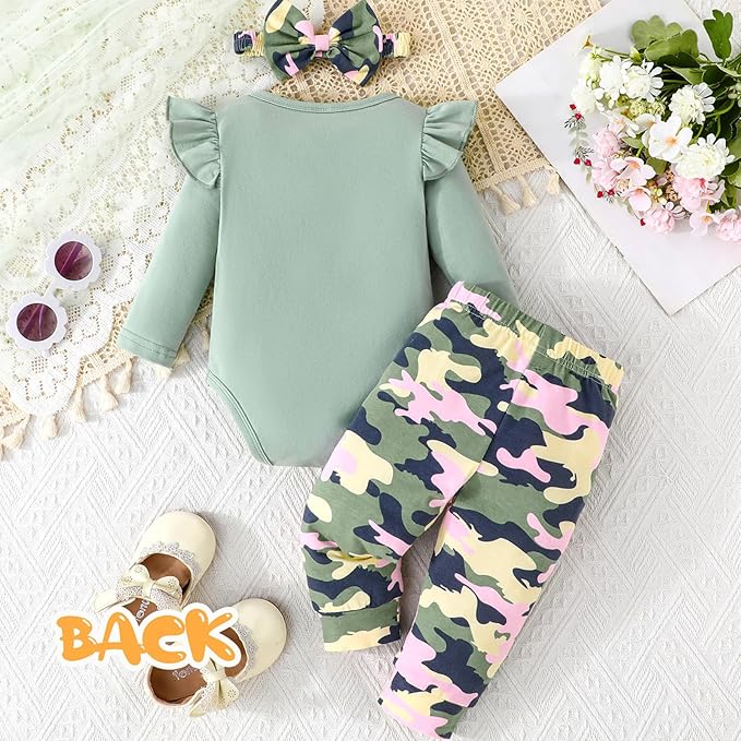 GDTOGRT Newborn Baby Girl Clothes Outfit Set Sweet Ruffle Romper, Pants and Headband 0 3 6 9 12 18 Months Infant Clothing