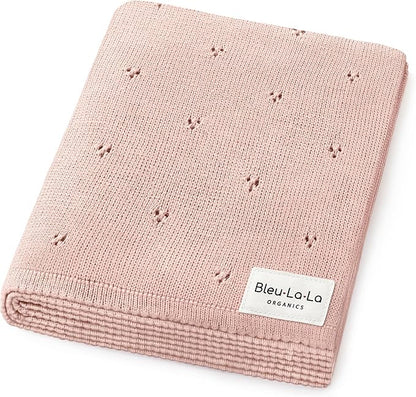 Organic Pointelle Receiving Swaddle Blanket for Girls - 100% Luxury Organic Soft Cotton Knit Warm Cozy Cuddle Stroller Blanket for Newborns, Infants, & Toddlers (Ballet Slippers)