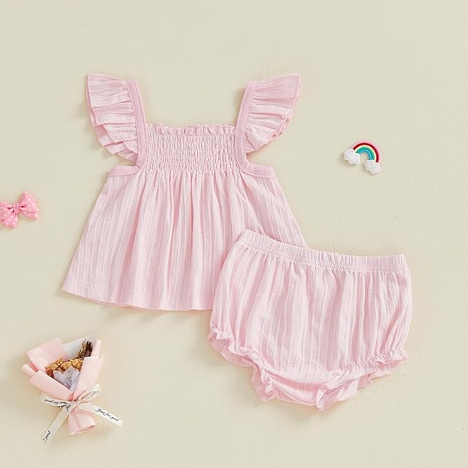 Mubineo Baby Girl Summer Clothes Cute Ruffle Tops Dress Shorts Outfits Set Infant Toddler Shrit Bloomers Princess Outfit