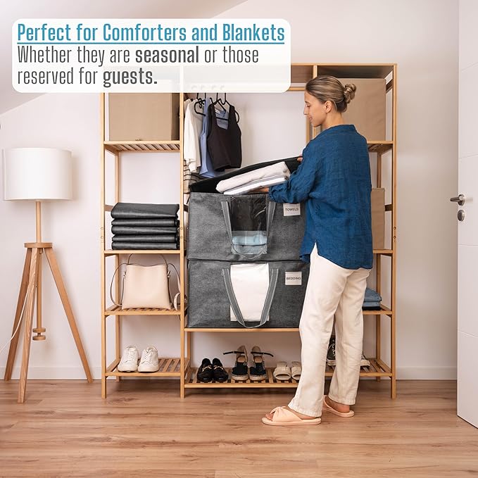 VENO 8 Pack Moving Bags, Christmas Storage Bins, Moving Boxes Alternative, Comforter and Blanket Storage Bags, College Dorm Packing Supplies, Foldable Heavy-Duty Tote with Window (Gray, 8 Pack)