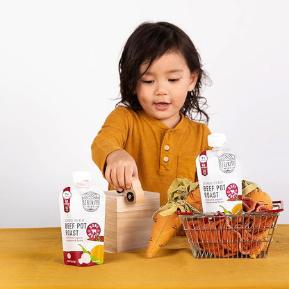 Serenity Kids 7+ Months Bone Broth Baby Food Pouches - Organic Veggies & Meat Blends for Toddler Food - High-Protein Savory Puree for Toddler Meals - No Added Sugar Baby Snacks - 3.5 Oz, 6 Pack