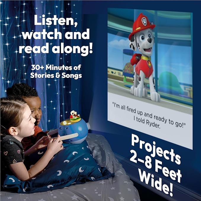 Kids Book Projector – 5 PAW Patrol & 5 Classic Read-Aloud Stories, 10 Songs & Night Light & Soothing Dream Music | Children Ages 3+ Storytime Projector | Toys, Owl & PAW Patrol Marshall