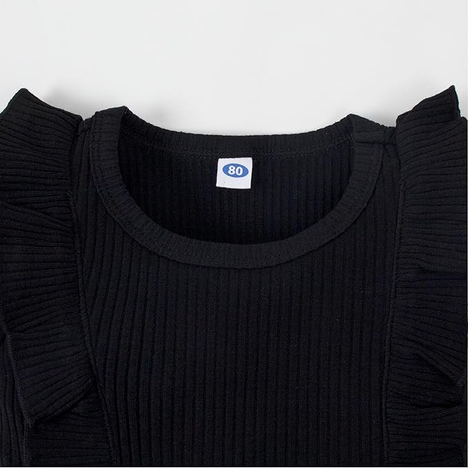 0-24M Infant Ribbed Romper Baby Girls Knit Ruffle Bodysuit Toddler Girl Solid Color Jumpsuit Holiday Shirt Tpos