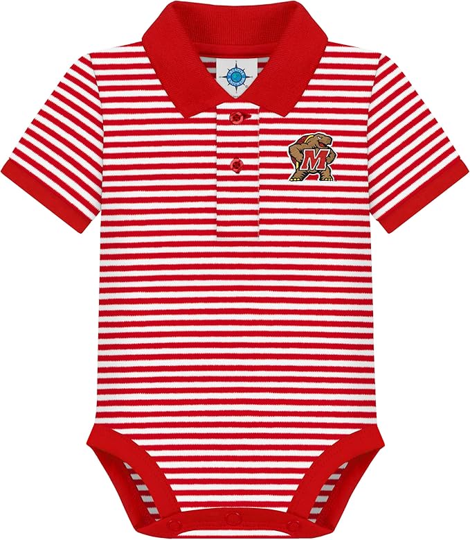 Creative Knitwear College Baby Striped Polo Bodysuit - Team Logo, Multiple Colors, for Boys & Girls (0-12 Months)