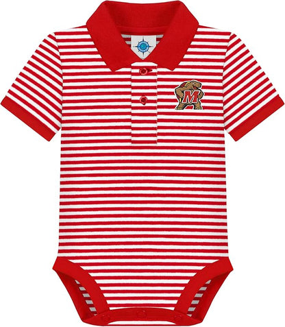 Creative Knitwear College Baby Striped Polo Bodysuit - Team Logo, Multiple Colors, for Boys & Girls (0-12 Months)