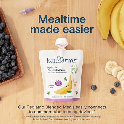 KATE FARMS Organic Pediatric Blended Meal, Bananas and Blueberries, 8g protein, organic whole foods, oral or tube feed nutrition, Gluten Free, Non-GMO, 8.45 oz (12 Pack)