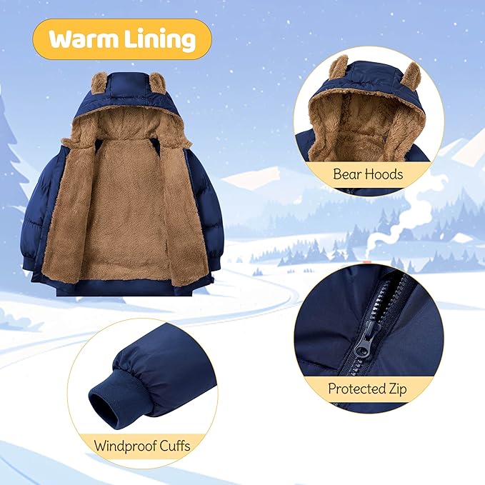 TUONROAD Baby Girls Coats for 6 Months-5 Years Toddlers Boy Winter Jacket Warm Bear Hooded Outdoor Coats Size 5