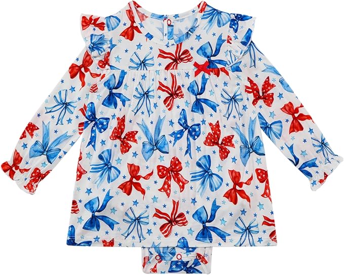 Baby Girl Bodysuit Dress- Viscose Made from Bamboo, Long Sleeve Flutter Skater Dress with Bodysuit Infant Outfit