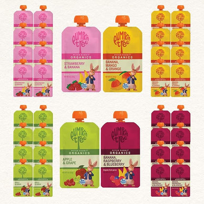 Peter Rabbit Organics Fruit Flavors Variety Pack - Squeezable Snack Pouches, 4 oz. (Pack of 36)