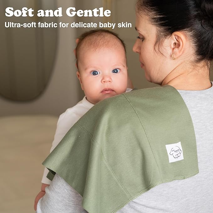 Baby Burp Cloths for Boys and Girls - 7 Pack Large 100% Cotton - Double Layered Extra Absorbent Burp Rags, Green-Grey