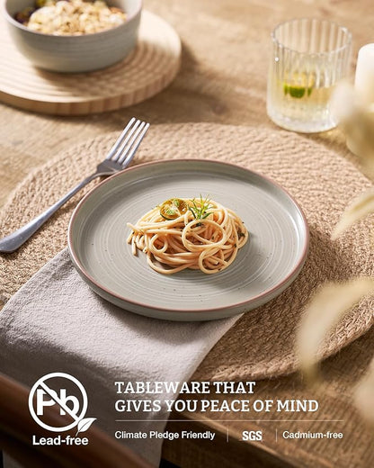 Famiware Meteor Stoneware Dinnerware Sets with Pasta Bowls, Service for 4 (16 Pieces), Plates and Bowls Sets, Microwave and Dishwasher Safe Dishes Set, Matcha Green