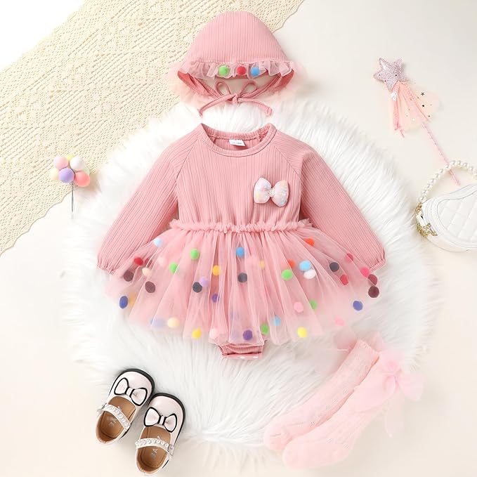 YOUNGER TREE Newborn Baby Girl Romper Dress Outfits Long Sleeve Floral Tutu Bodysuit with Leggings Hat Infant Fall Clothes