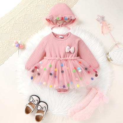 YOUNGER TREE Newborn Baby Girl Romper Dress Outfits Long Sleeve Floral Tutu Bodysuit with Leggings Hat Infant Fall Clothes