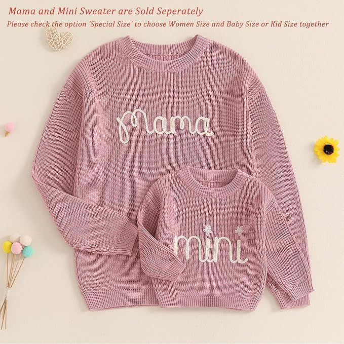 Mommy and Me Sweater Matching Family Outfit Long Sleeve Knit Sweater Pullover Mom and Baby Clothes
