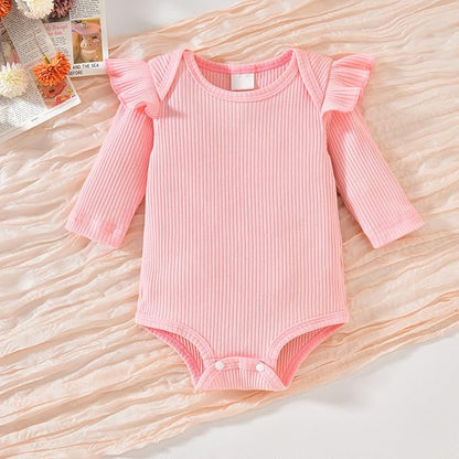 Aalizzwell Preemie Newborn Infant Baby Girls Clothes Ribbed Romper Bodysuit Pants Set Fall Winter Outfits