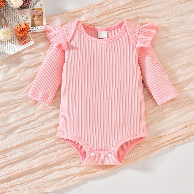 Aalizzwell Preemie Newborn Infant Baby Girls Clothes Ribbed Romper Bodysuit Pants Set Fall Winter Outfits