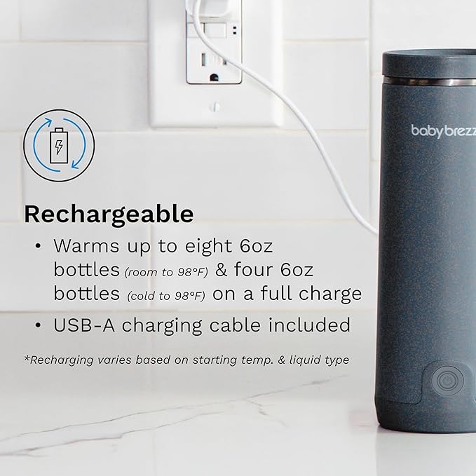 Baby Brezza Portable Warmer – 3X Faster Baby Bottle Warming - Travel Breastmilk and Formula Warmer - Safe, Even Heating - Up to 9oz - No Adapters, White